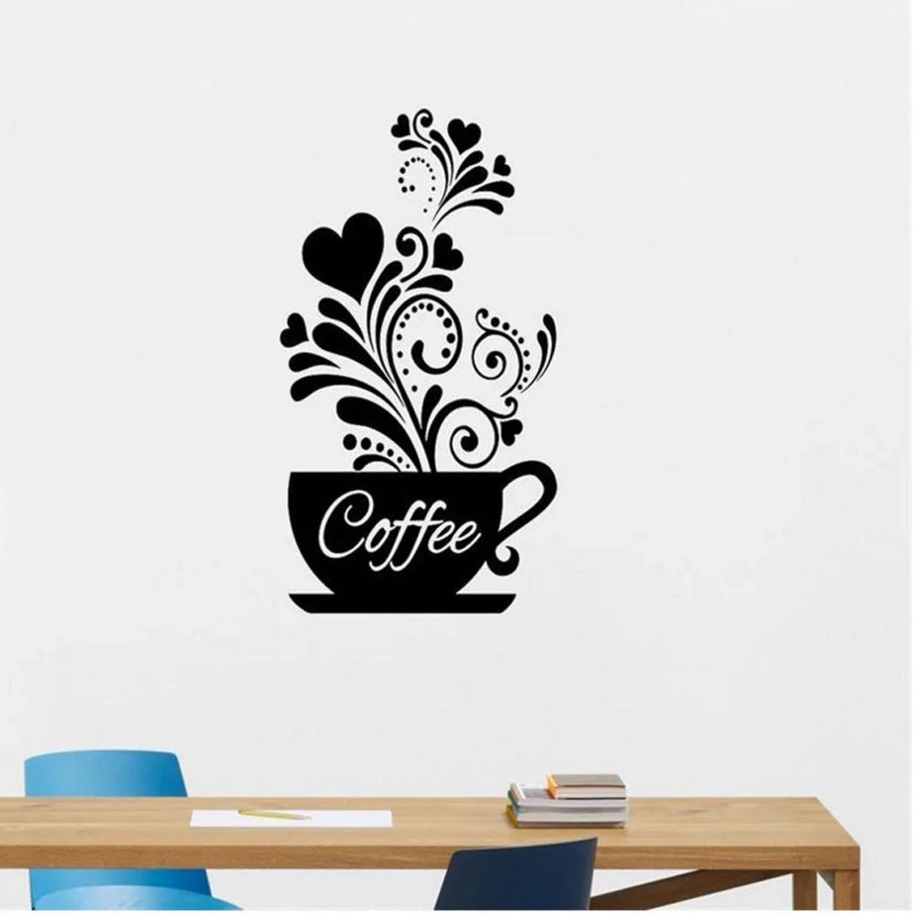 Flower Cane Coffee Cup Kitchen Creative Wall Sticker - 50cm by 30cm PVC Decoration
