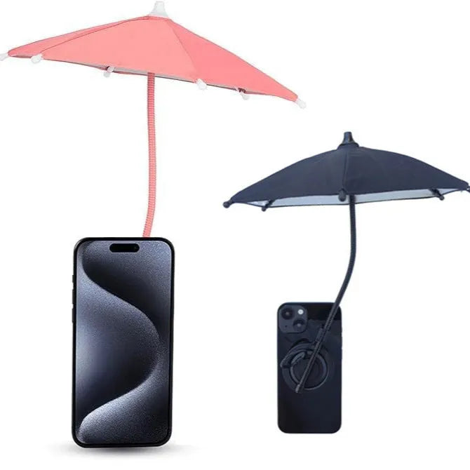 Magnetic retractable mobile phone umbrella bracket with iron frame and NC fabric in black