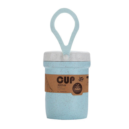 Portable wheat cup with silicone vent valve in Nordic blue, flour, and rice colours