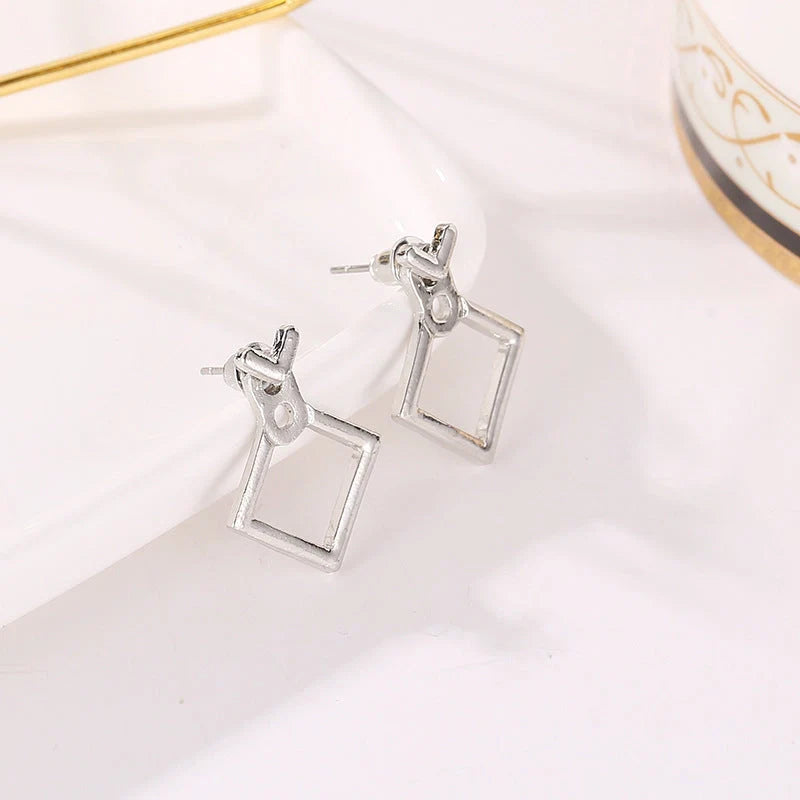 Hollow diamond square stud earrings in alloy with geometric design options