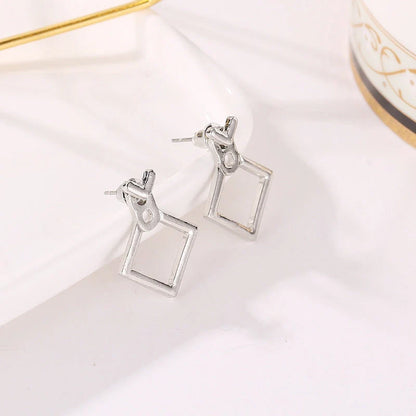 Hollow diamond square stud earrings in alloy with geometric design options
