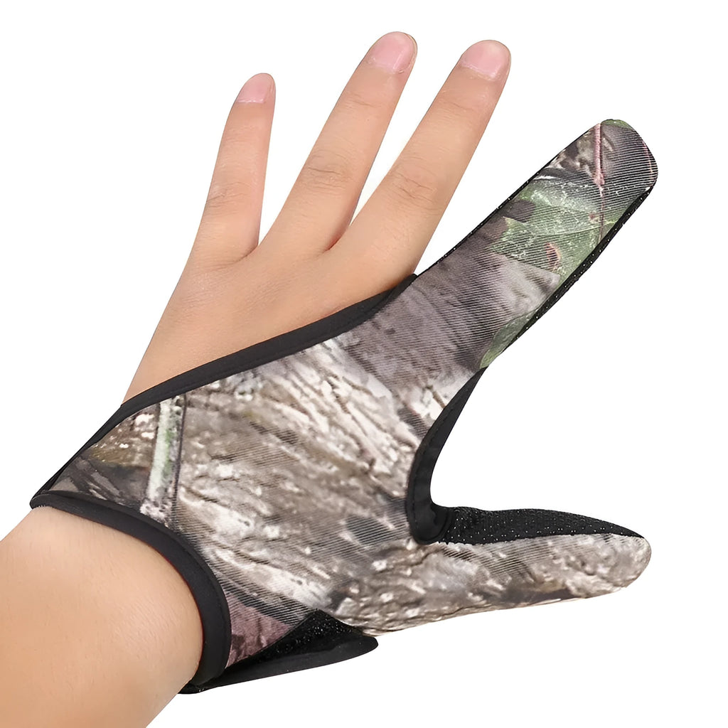 Single two-finger fishing glove showing diving cloth back and microfiber palm with index finger and thumb coverage