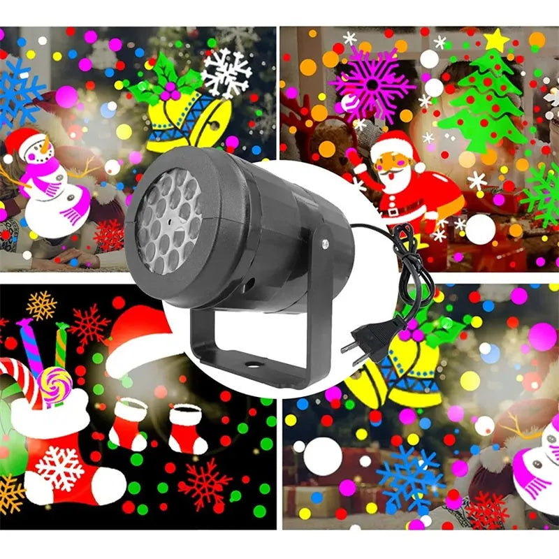 LED Christmas snowflake projection light projecting festive patterns onto wall for holiday decoration