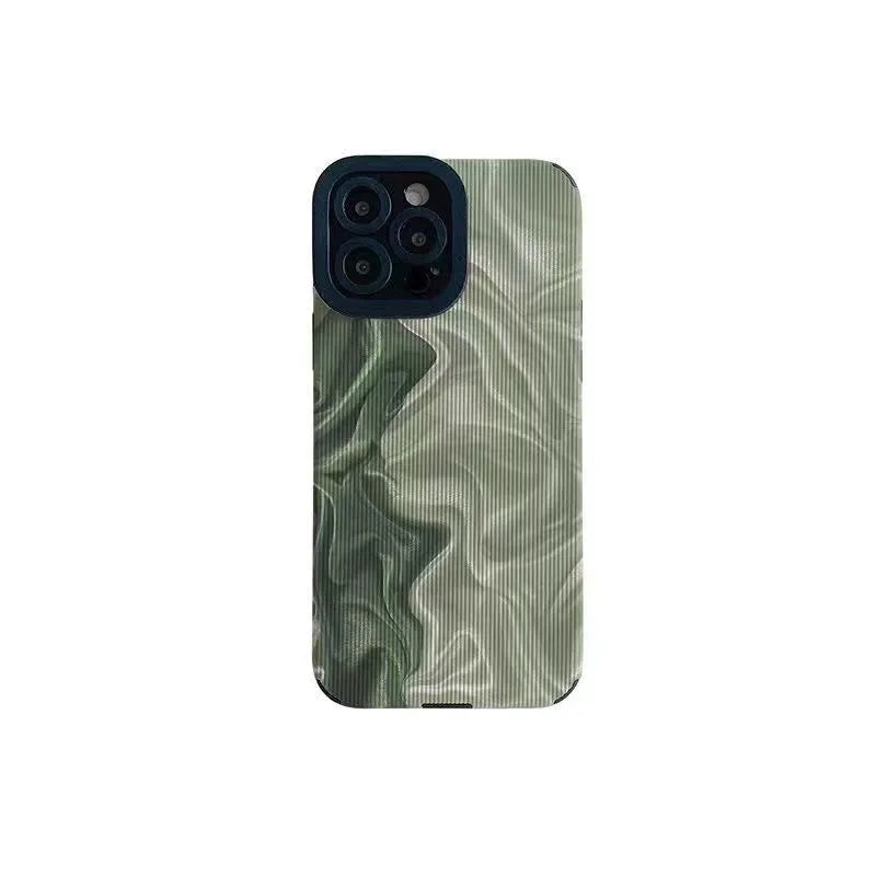 Chinese style silicone iPhone case with geometric metal stamping pattern and wavy texture surface