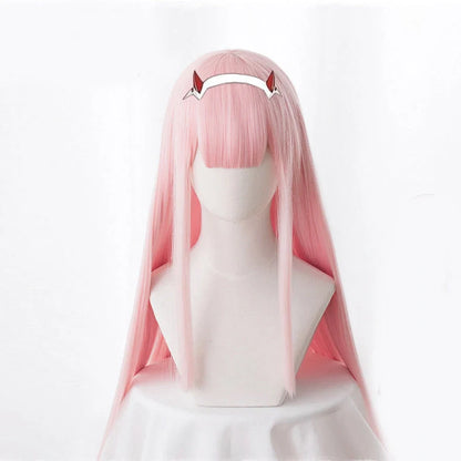 90cm long pink cosplay wig with straight synthetic hair made from heat-resistant high temperature wire material