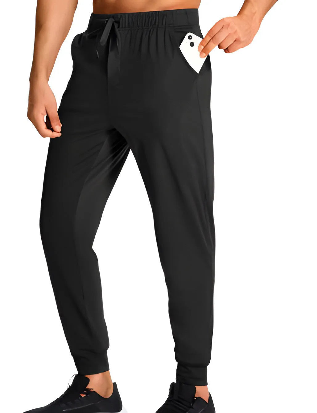 Men's loose casual polyester trousers in solid colour with relaxed fit for leisure wear