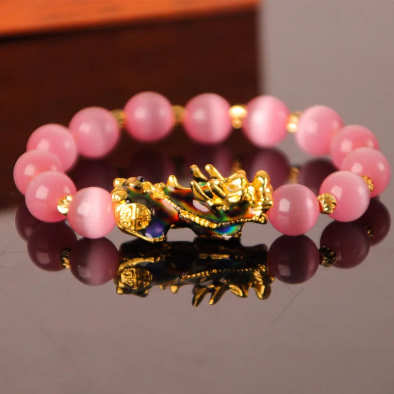 3D Gold Plated Pixiu Bracelet with temperature sensitive colour changing crystal