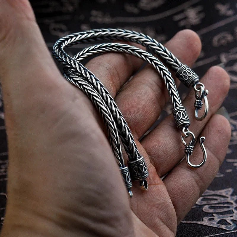 Vintage braided keel 925 silver bracelet for men in retro wave style photo colour