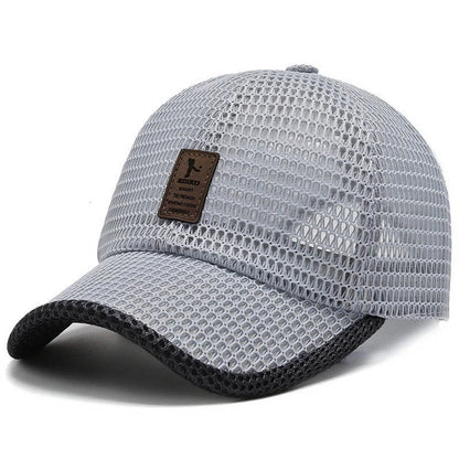 Men's quick-drying mesh baseball cap in black, blue, grey, and dark grey for sun protection