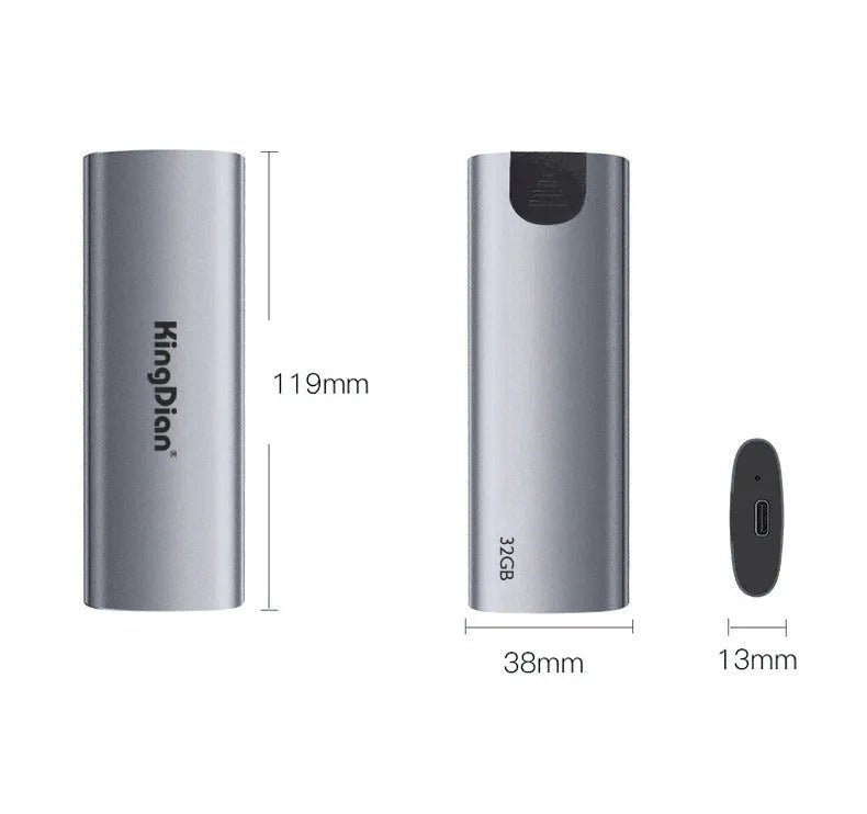 Grey aluminium external SSD with USB 3.0 connector for mobile phone and computer storage