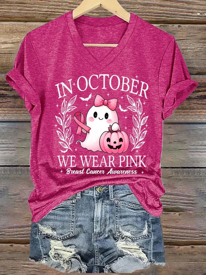 Women's printed V-neck short sleeve top in street hipster style with multiple colour options