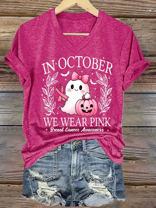 Women's printed V-neck short sleeve top in street hipster style with multiple colour options