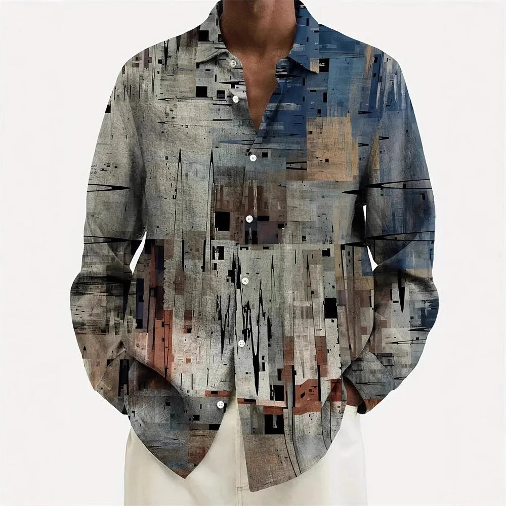 Men's Hawaiian shirt with floral pattern, long sleeves, and loose cardigan fit