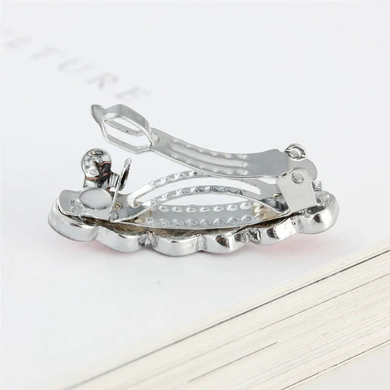 Rhinestone alloy peach heart barrette for girls and pet in white pink blue 3CM