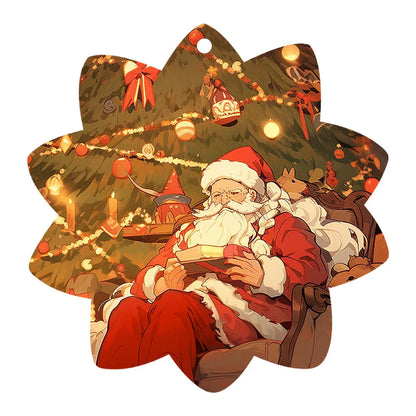 A charming acrylic car-shaped ornament with vibrant colors and a reflective finish, perfect for Christmas decor.