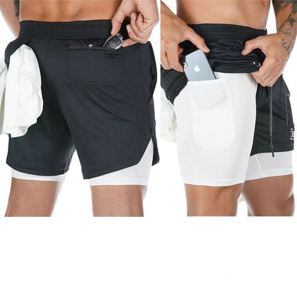 Men's quick-dry nylon sports shorts with double-layer design for running and fitness