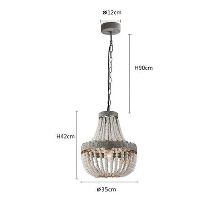 Distressed wooden bead chandelier with antique finish in retro American style for living room lighting