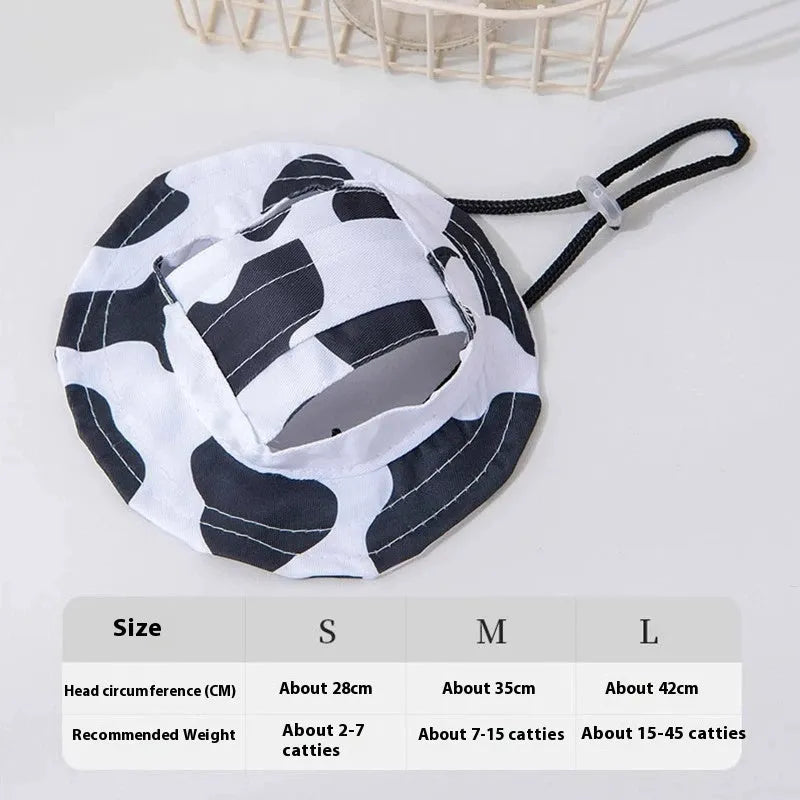 Cotton pet bucket hat with exposed ears in summer lemon yellow with colour grid pattern