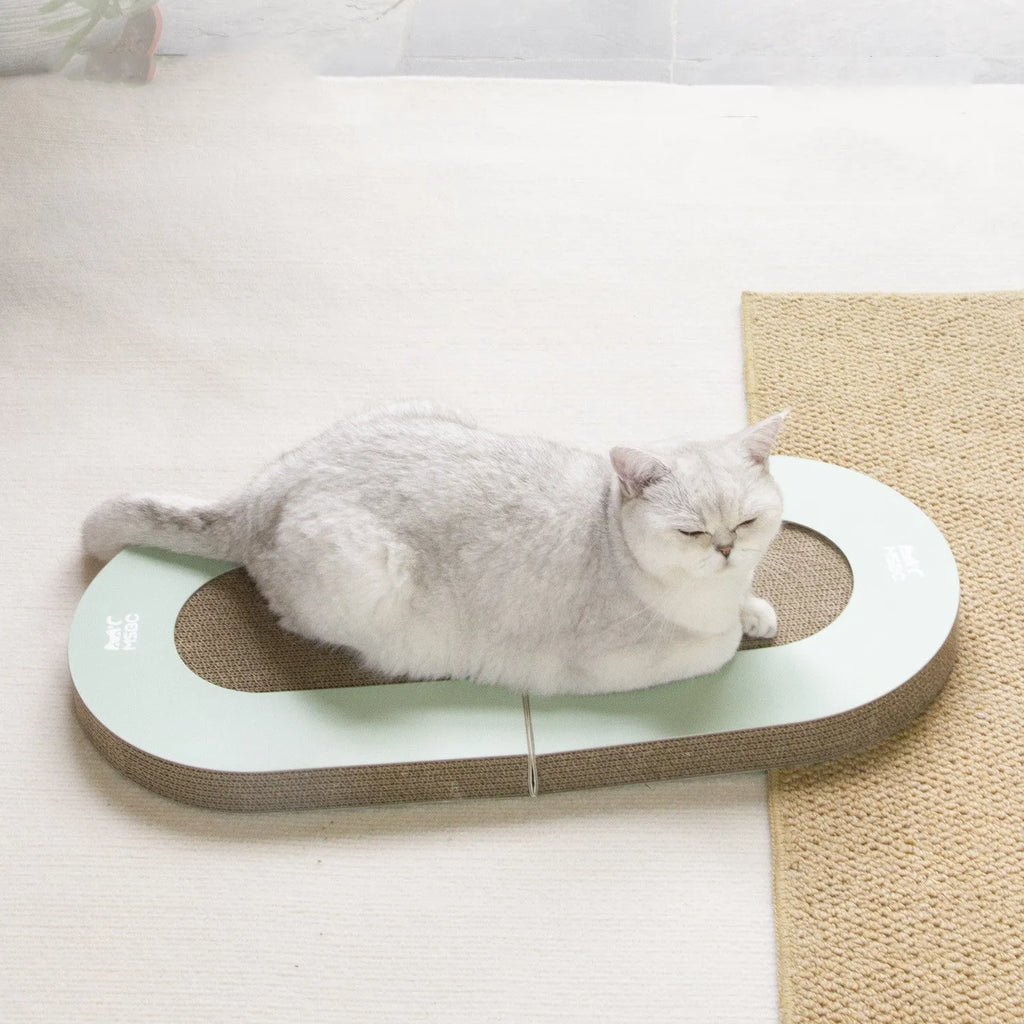 Green corrugated paper folding cat grab board with ball, L660xW300xH42mm