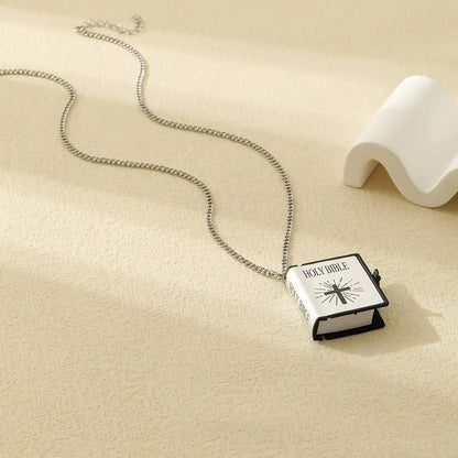 Stylish stainless steel cross necklace with Bible verses pendant, available in gold, silver white, and silver black.