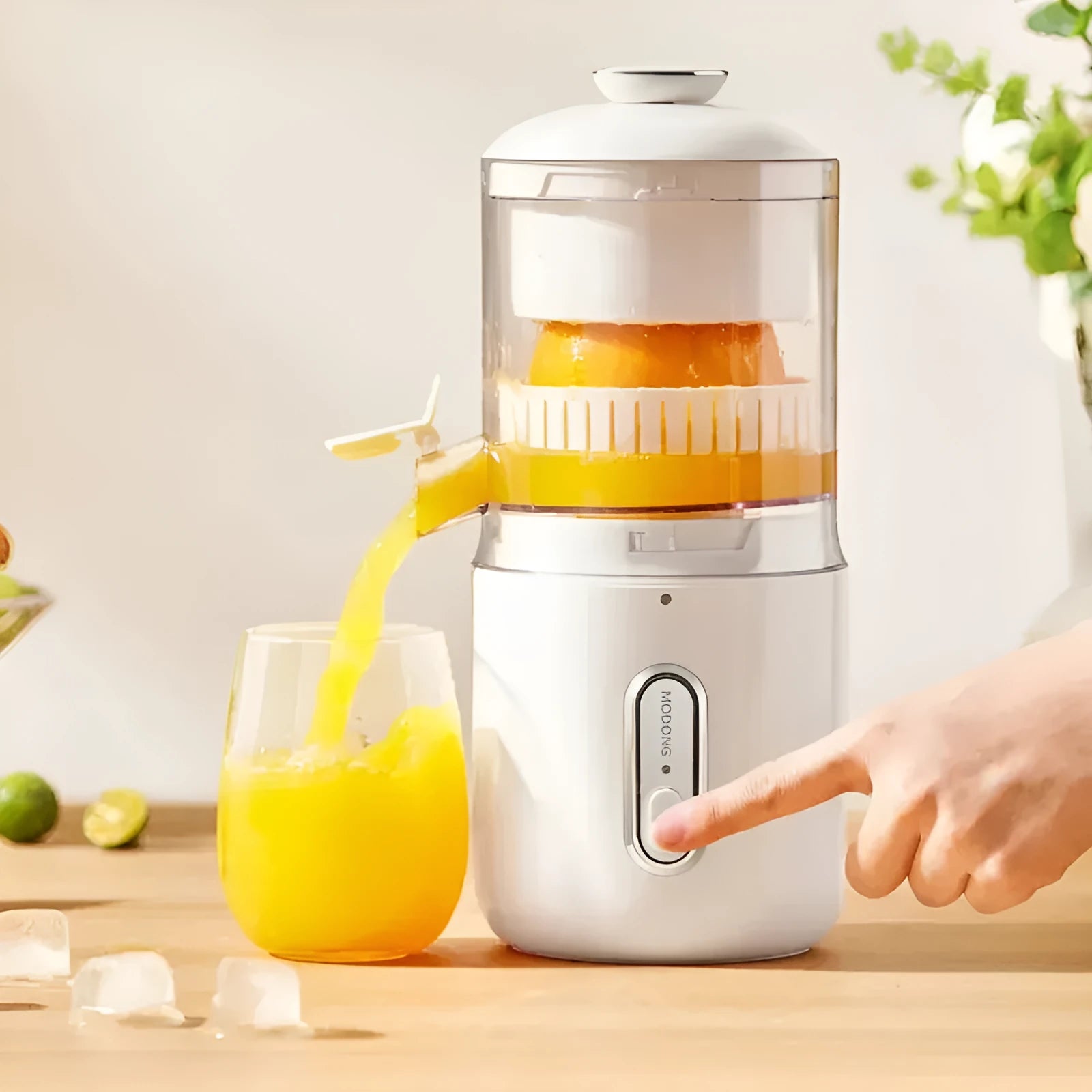 Fresh green portable electric juicer with USB-C charging port and removable parts