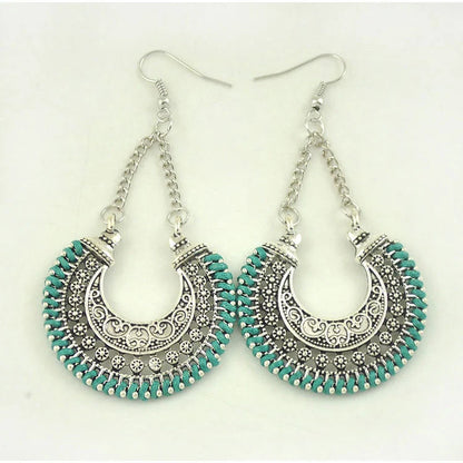 Bohemian Vintage Earrings with hand-woven rope and alloy meniscus flower basket design