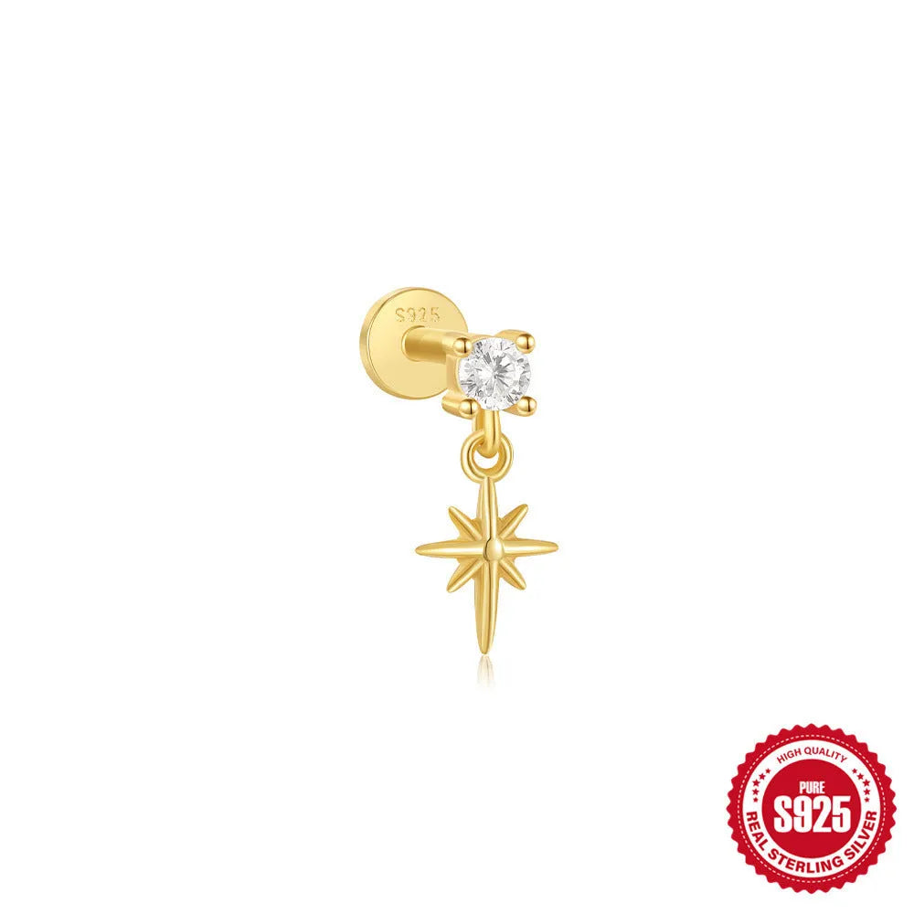 Sterling silver ear stud with a gold electroplated XINGX inlaid tassel design.