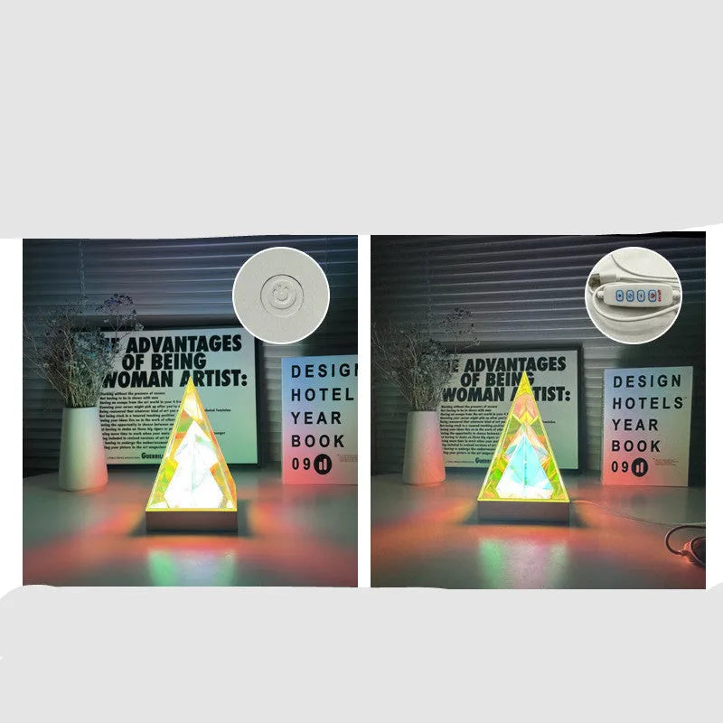 Magic colour acrylic neon small night lamp with touch dimming, 12x12x20 cm, on a bedside table