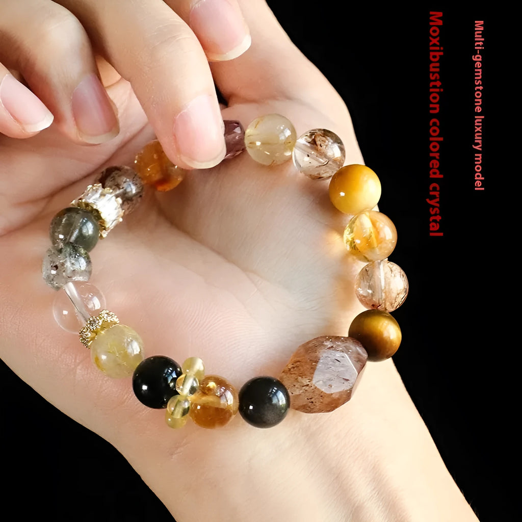 Natural crystal string beads bracelet for women in black gold and multi-colour styles with adjustable closure