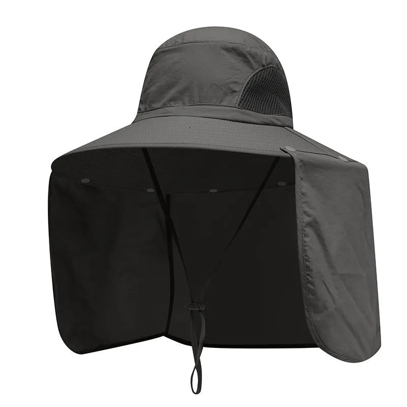 Nylon fisherman hat with neck protection in camouflage green colour showing dome crown and extended neck flap