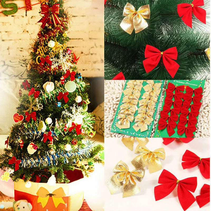 5 cm Christmas tree decoration bow in polyester fabric with gold red silver colour options