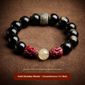 Hand-carved cinnabar beads bracelet with Jinniu design in silver gift box