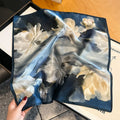 Blue tie-dye mulberry silk square scarf 53x53cm women's Korean-style winter accessory
