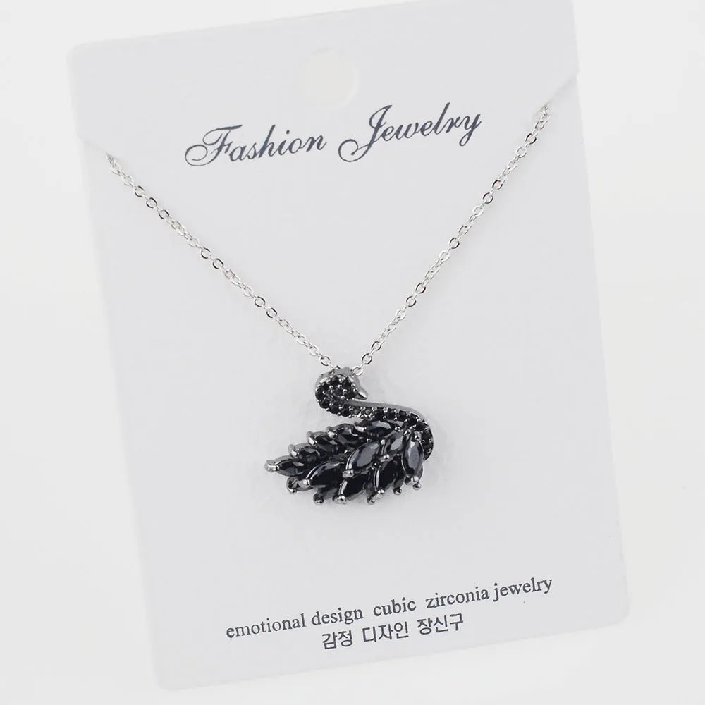 Alloy swan pendant necklace on snake bones chain, adjustable 51-80cm, available in nine colour options including silver and rose gold