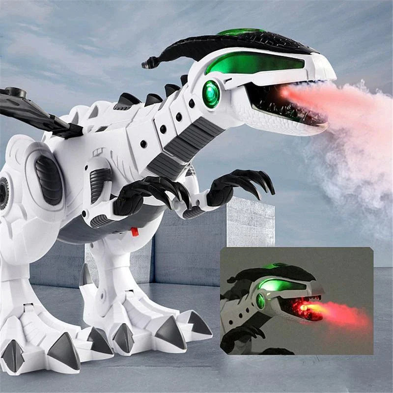 Walking dragon toy with fire breathing and water spray features in vibrant colours