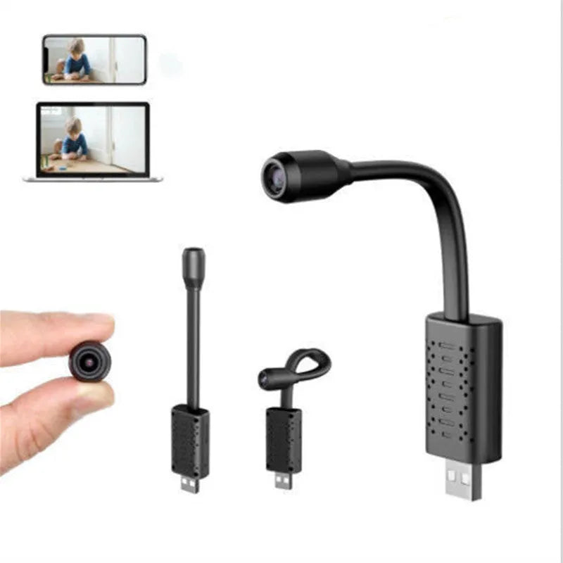 Black V380 Wireless USB HD security camera showing its compact rectangular shape and USB port.