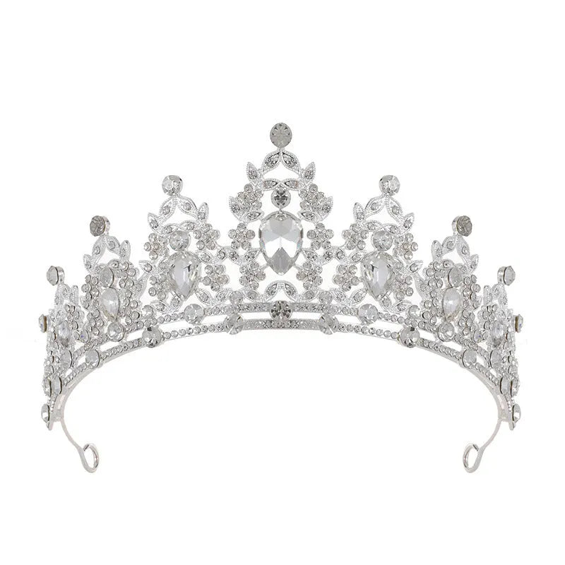 Silver and KC gold baroque crown bridal headdress with rhinestone diamond detailing on an alloy base.