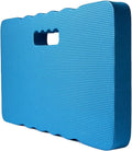 Blue EVA foam garden kneeler mat on grass, showing its rectangular shape and thickness.