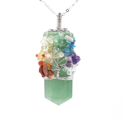 Crystal Column Tree of Life Winding Pendant Necklace in various natural crystal colours