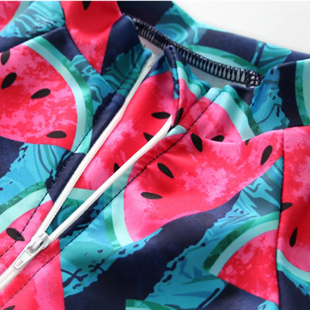 Cool watermelon children's swimsuit set with long sleeves and fruit print for girls