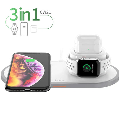 CW20 white wireless mobile phone charger with 10cm diameter and USB connection