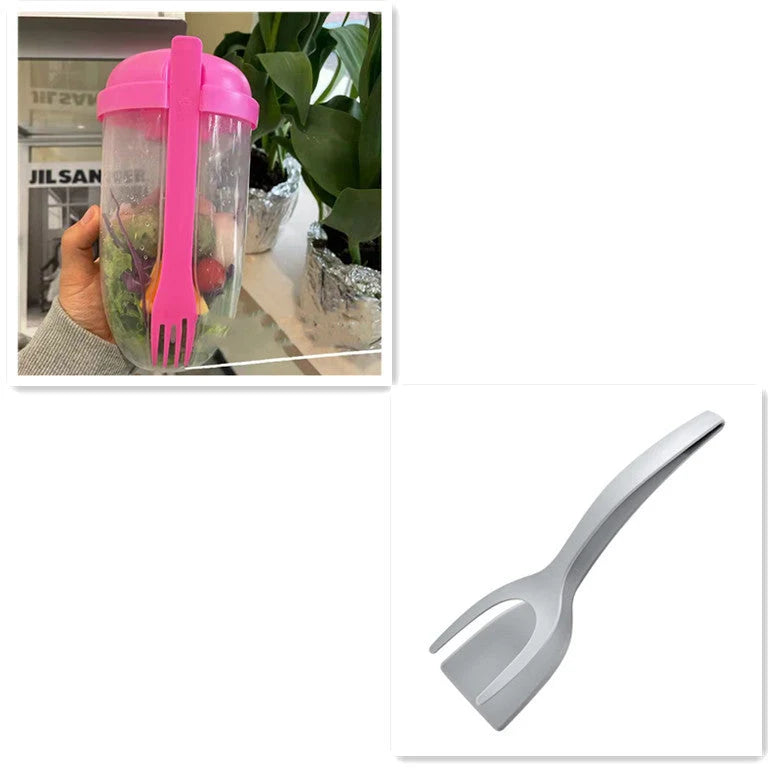 BPA-free salad cup set with fork and sauce holder, 1000ml capacity, in various colours