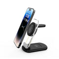 Transparent folding magnetic three-in-one wireless charger in black on a table