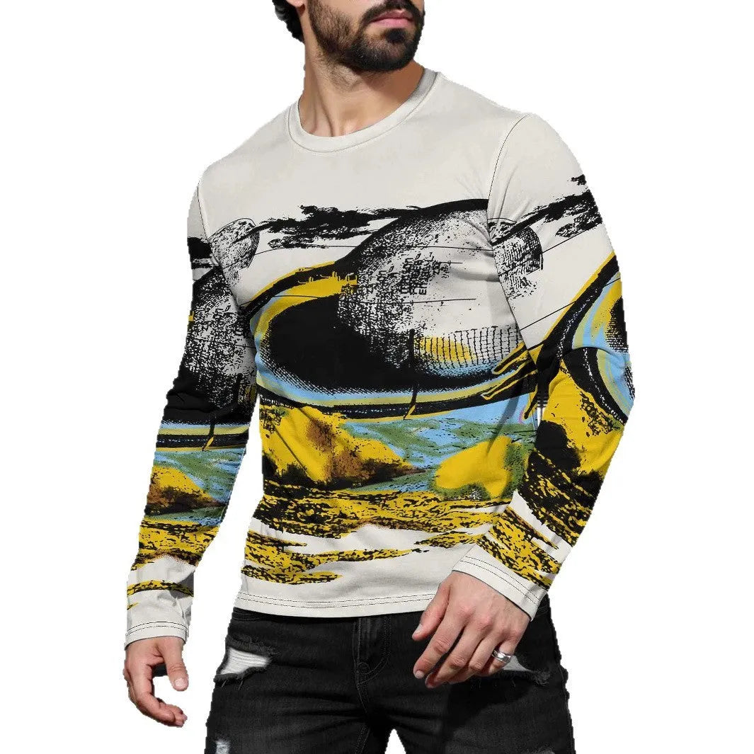 Men's milk silk long sleeve pullover shirt in round neck design showing multiple colour options
