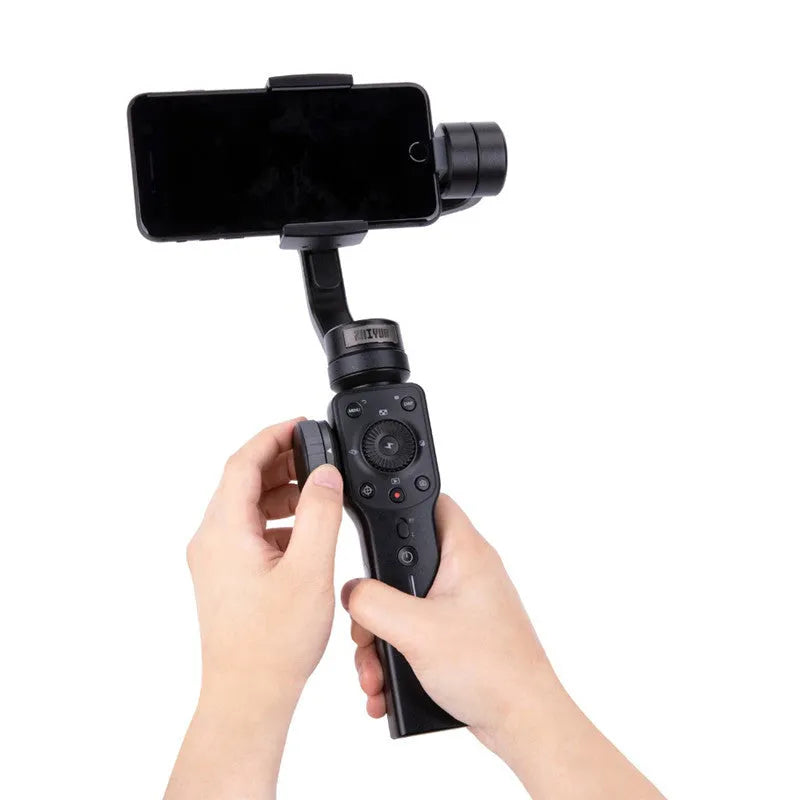 Black mobile phone shooting stabilizer handheld gimbal with smartphone mounted