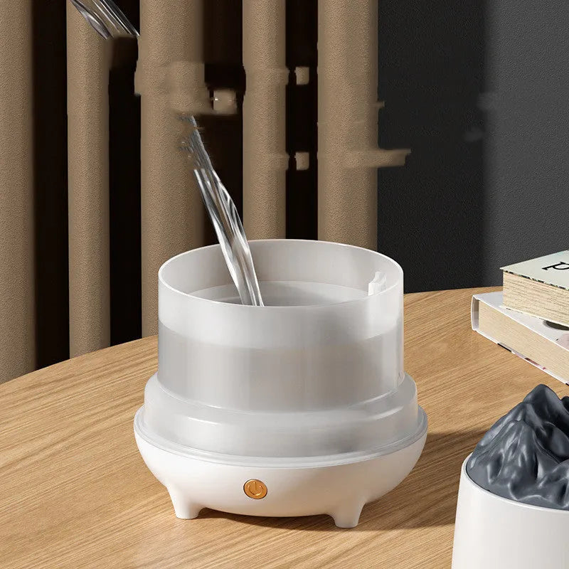 Round black or white volcanic-shaped ultrasonic humidifier with USB cable