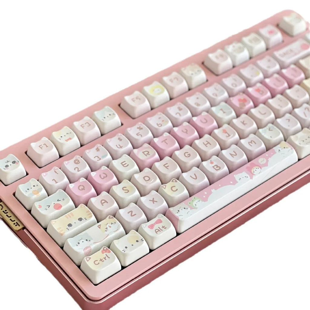 Meow Meow Team character mechanical keyboard key cap set with 141 pieces showing five-sided sublimation printing
