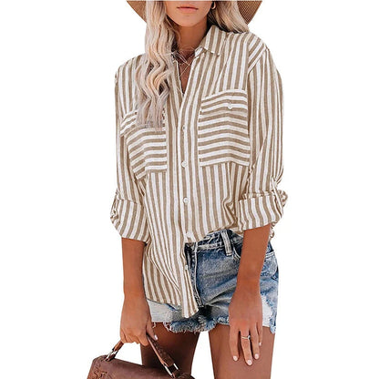 Classic Stripe Shirt in black, brown, and blue - high-quality cotton blend