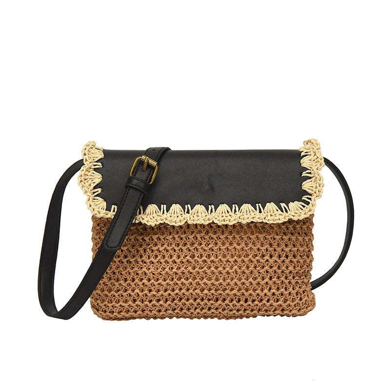 Women's straw mori style western style all-matching beach crossbody bag in various colours