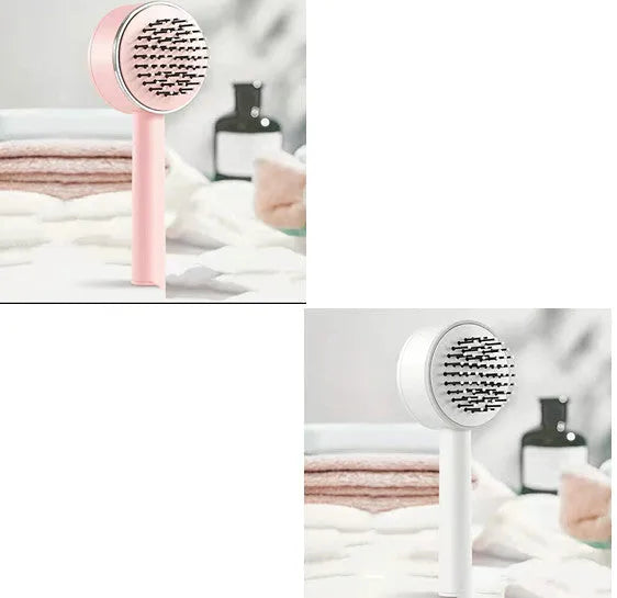 Long handle air cushion comb in green with plastic body for hair styling